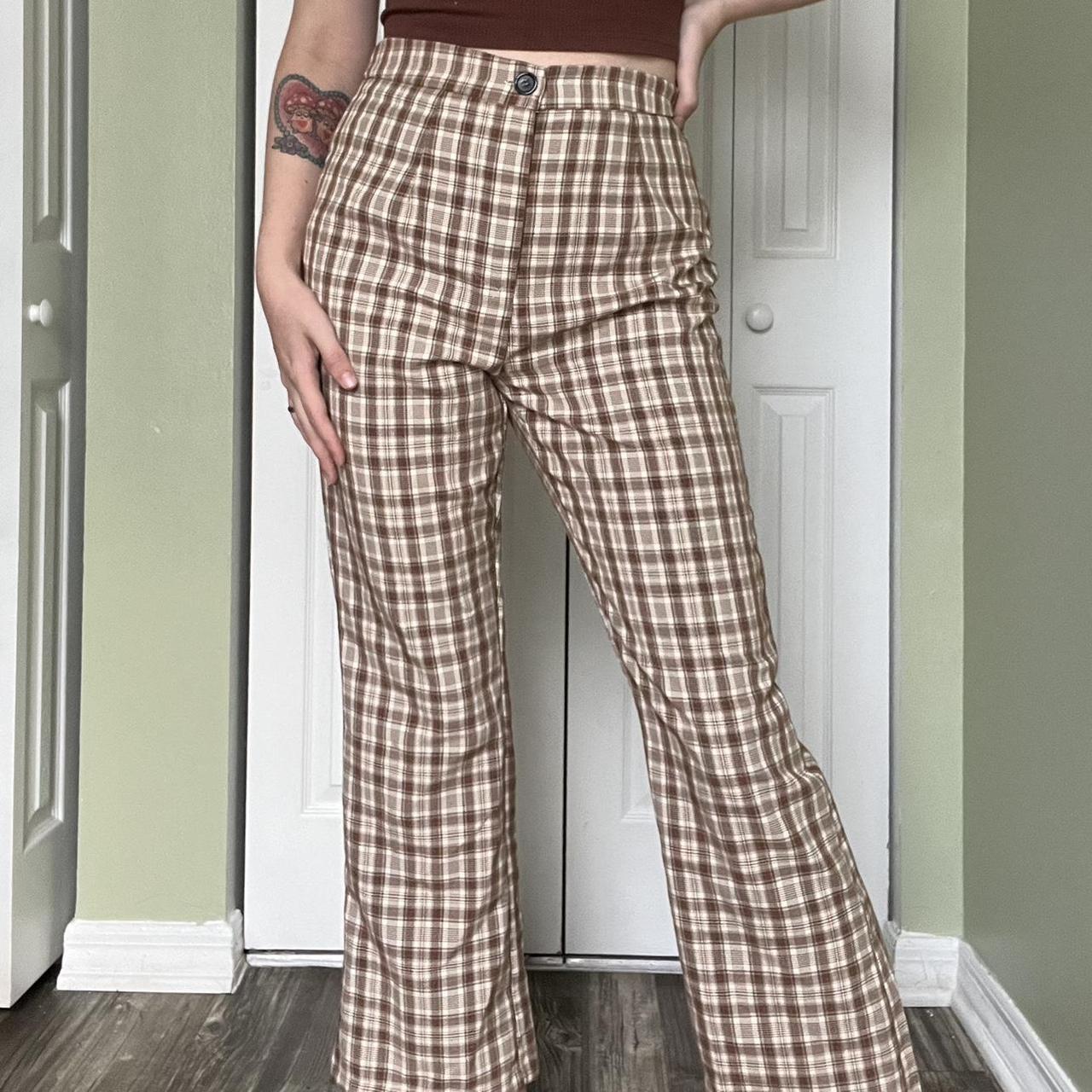 Brown Plaid Pants #straightleg #plaidpants... - Depop