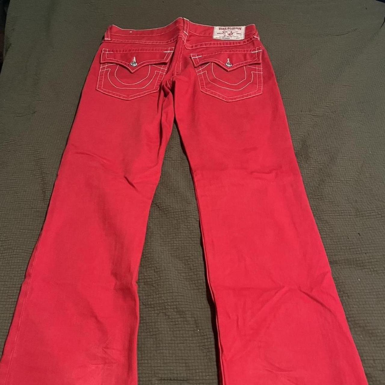 Red jeans white sales stitching