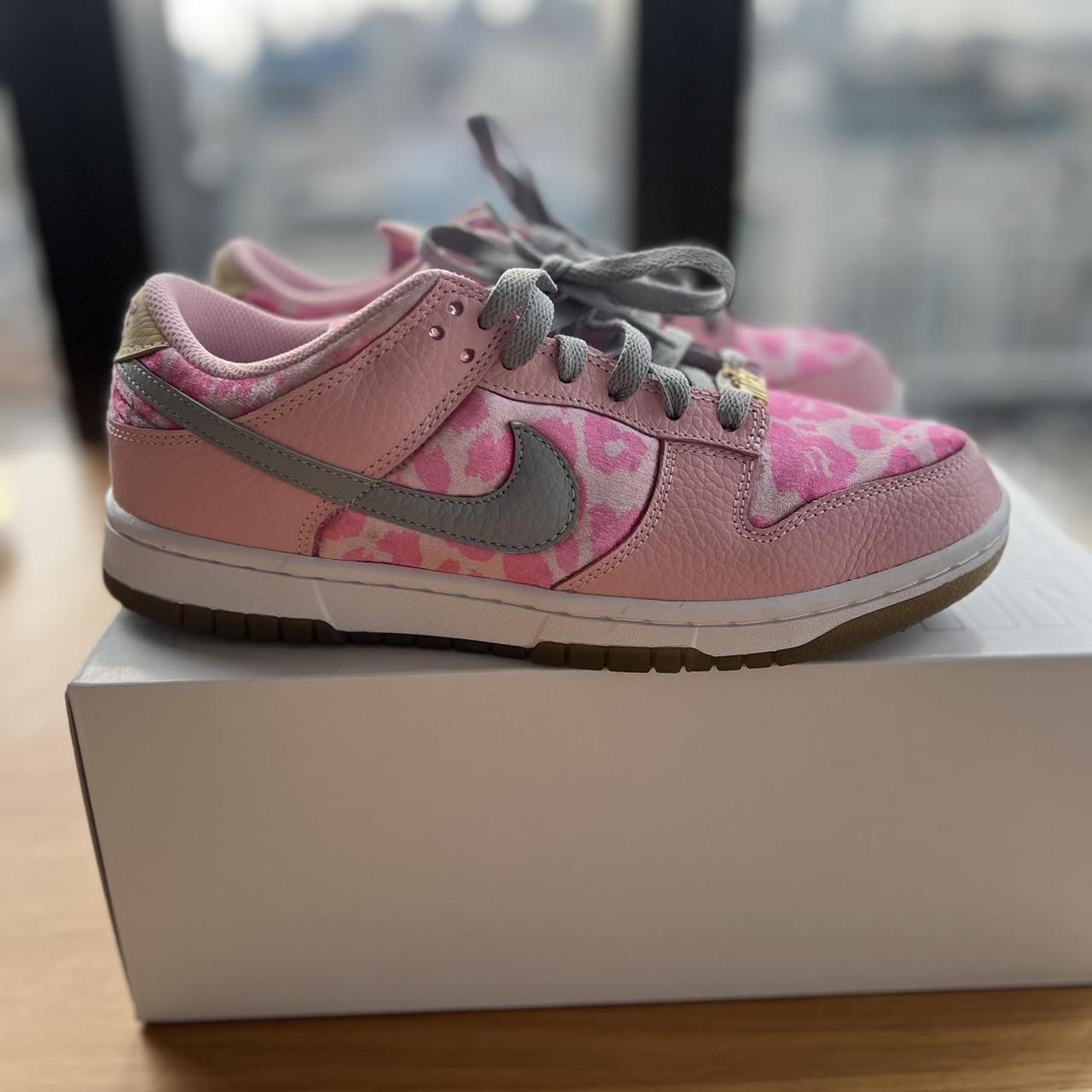 NIKE custom Dunks. Customized pink leather satin. Depop