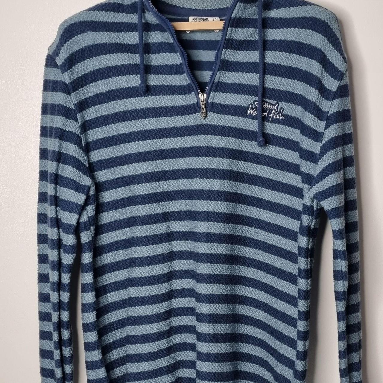 Weird fish macaroni knit mens striped blue jumper... Depop