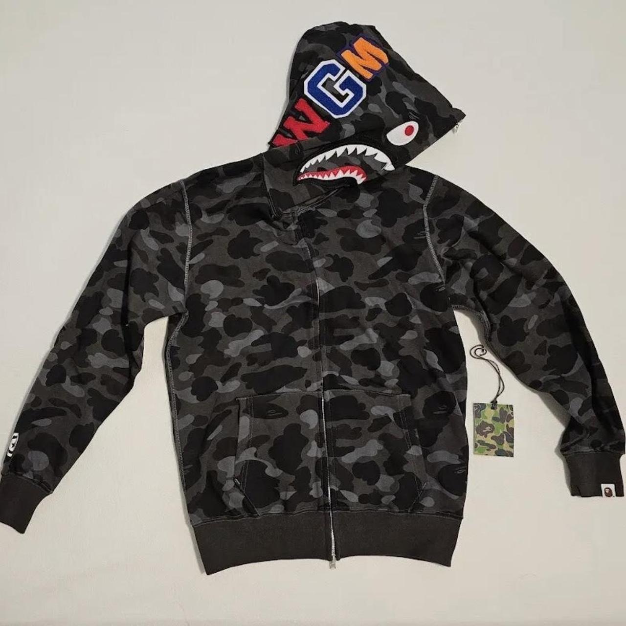 Black / grey bape hoodie zip up authentic Brand... Depop