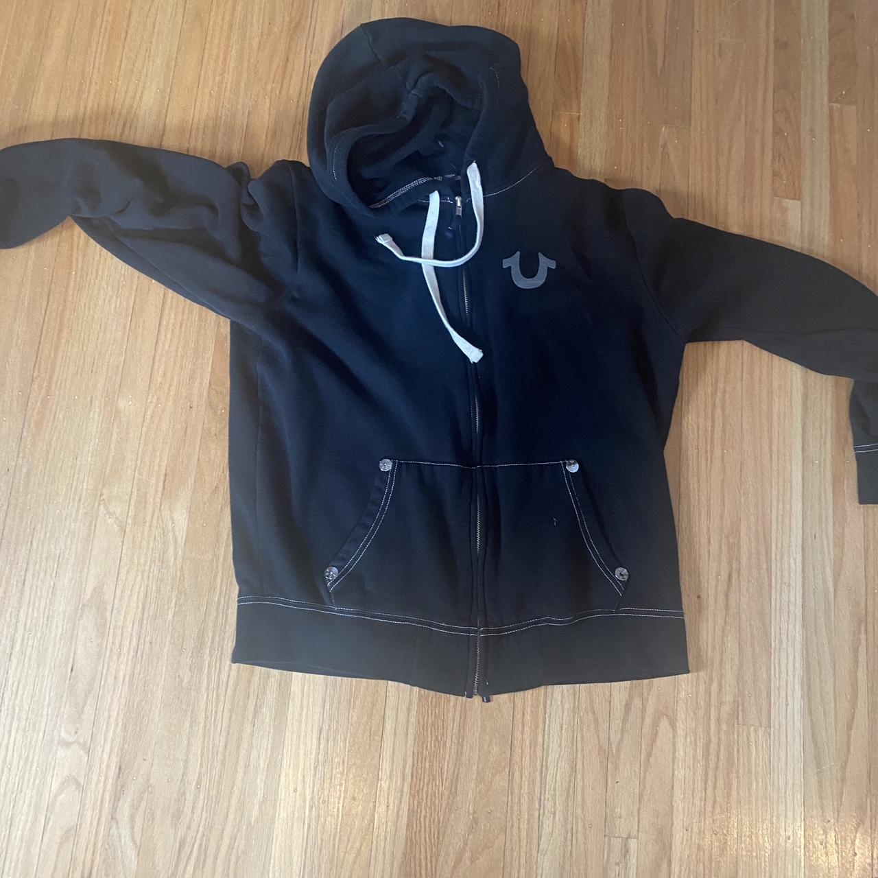 Black true religion hoodie size L can fit a M worn a... - Depop