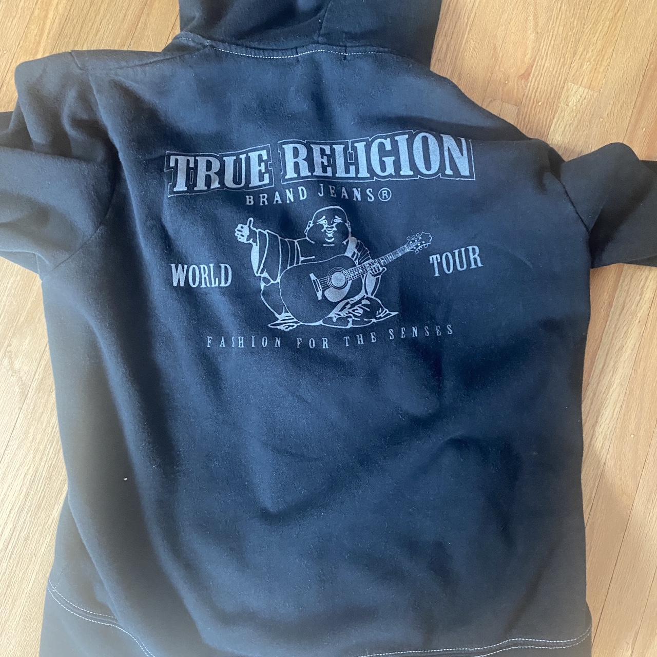 Black true religion hoodie size L can fit a M worn a... - Depop