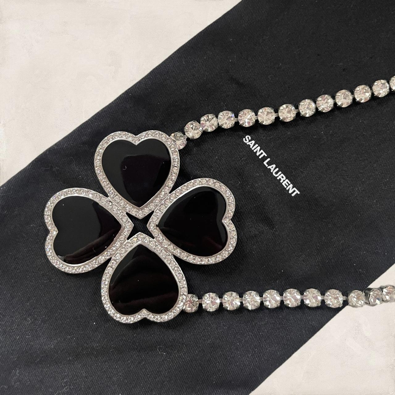 Saint Laurent - Large Rhinestone & Heart Clover | Depop
