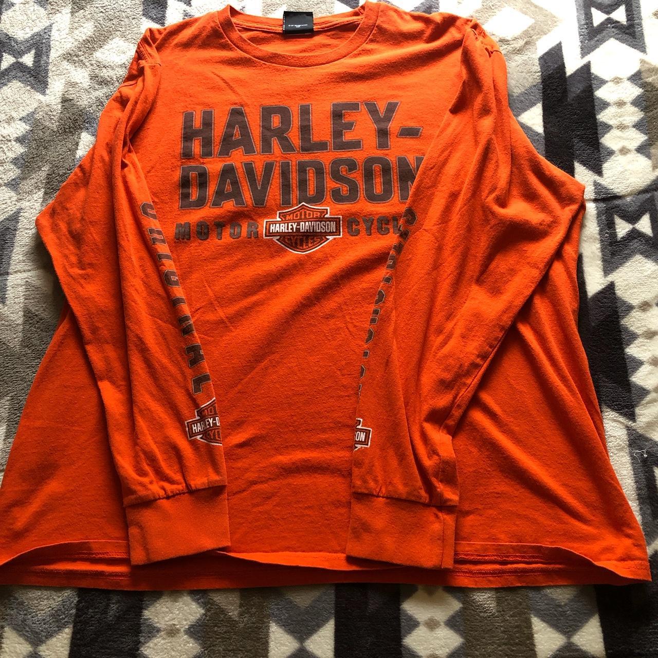 Harley Davidson Men's Orange and Black T-shirt | Depop