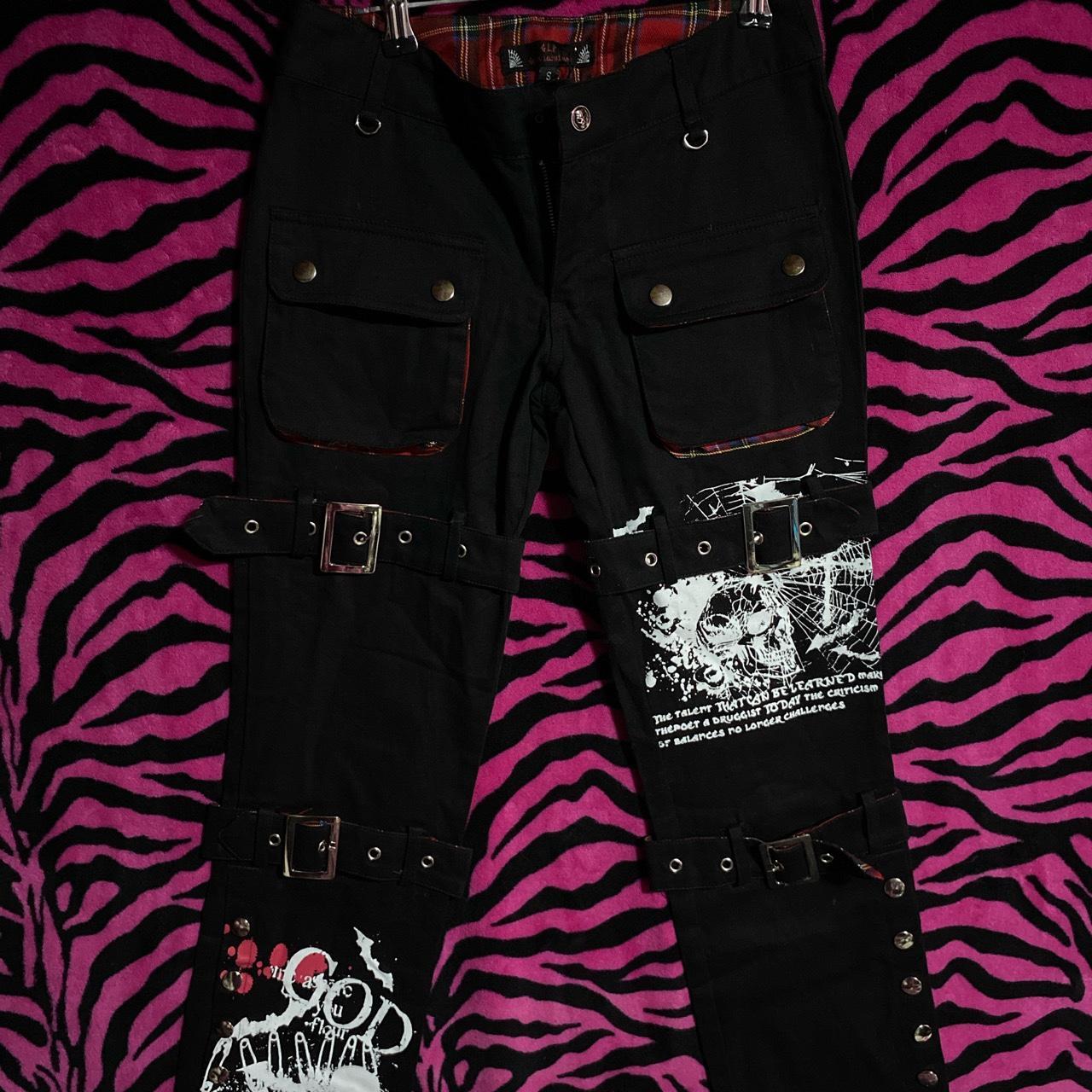 Black and red gothic lolita punk skull skinny jeans...