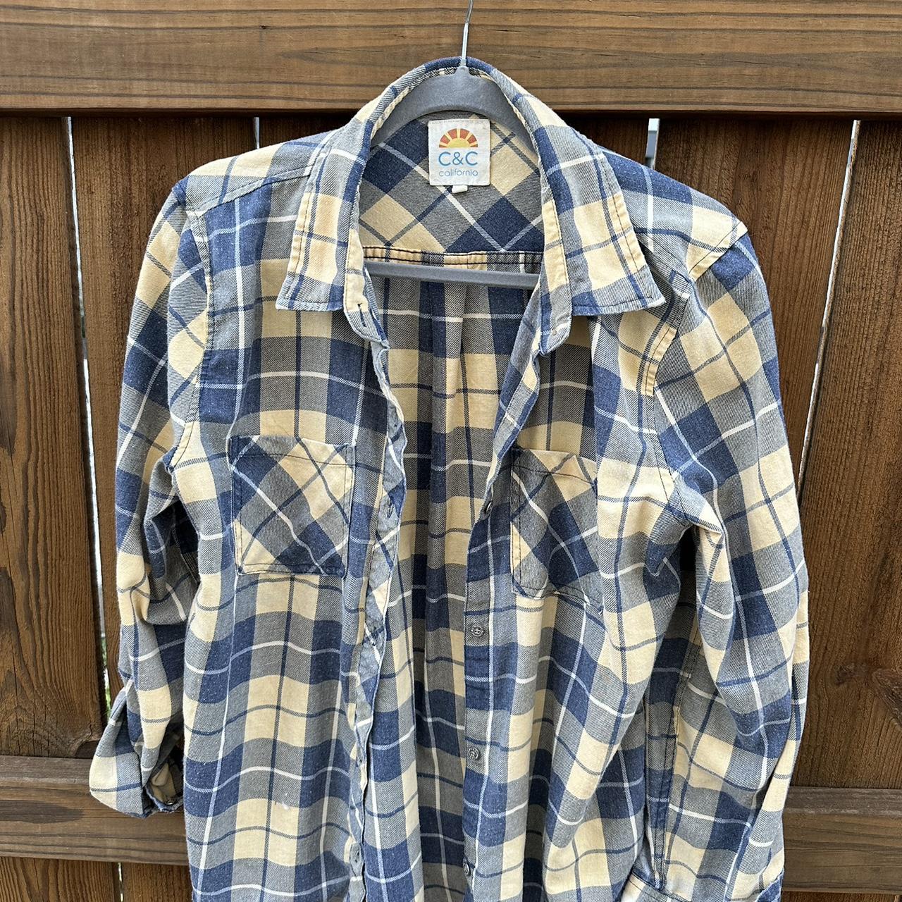 Blue and yellow plaid shirt, in great condition! - Depop