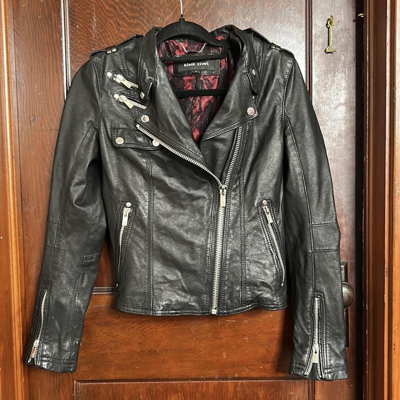 Womans Black Rivet Genuine Black Leather Fitted
