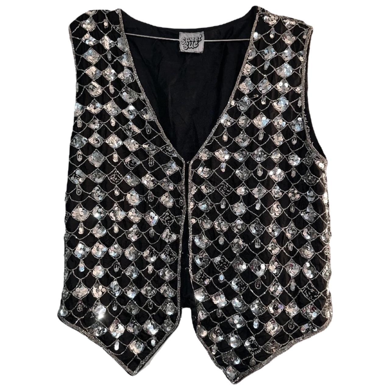 Vintage 1980s Sweet Sue Silver Sequin Vest 100%... - Depop