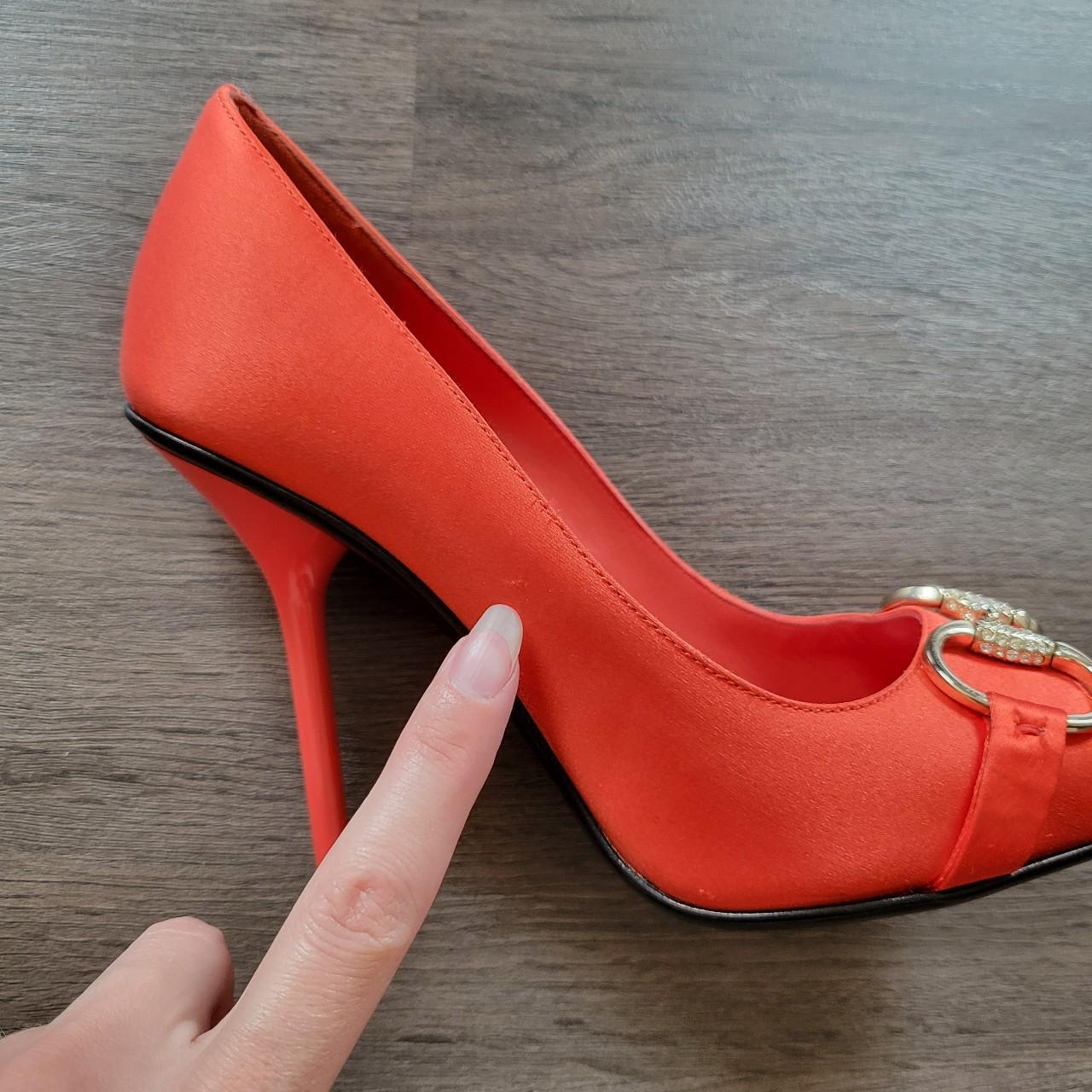 Gucci Orange Gold Horsebit Leather Peep Toe Heels. Depop