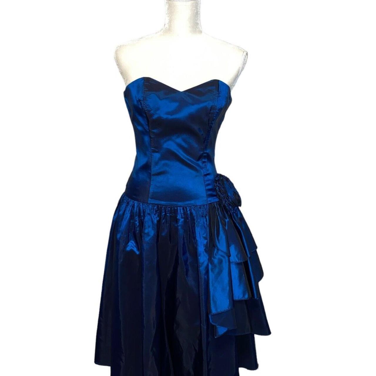 Dance Allure Vintage 80s Dark Blue Taffeta Flower Depop