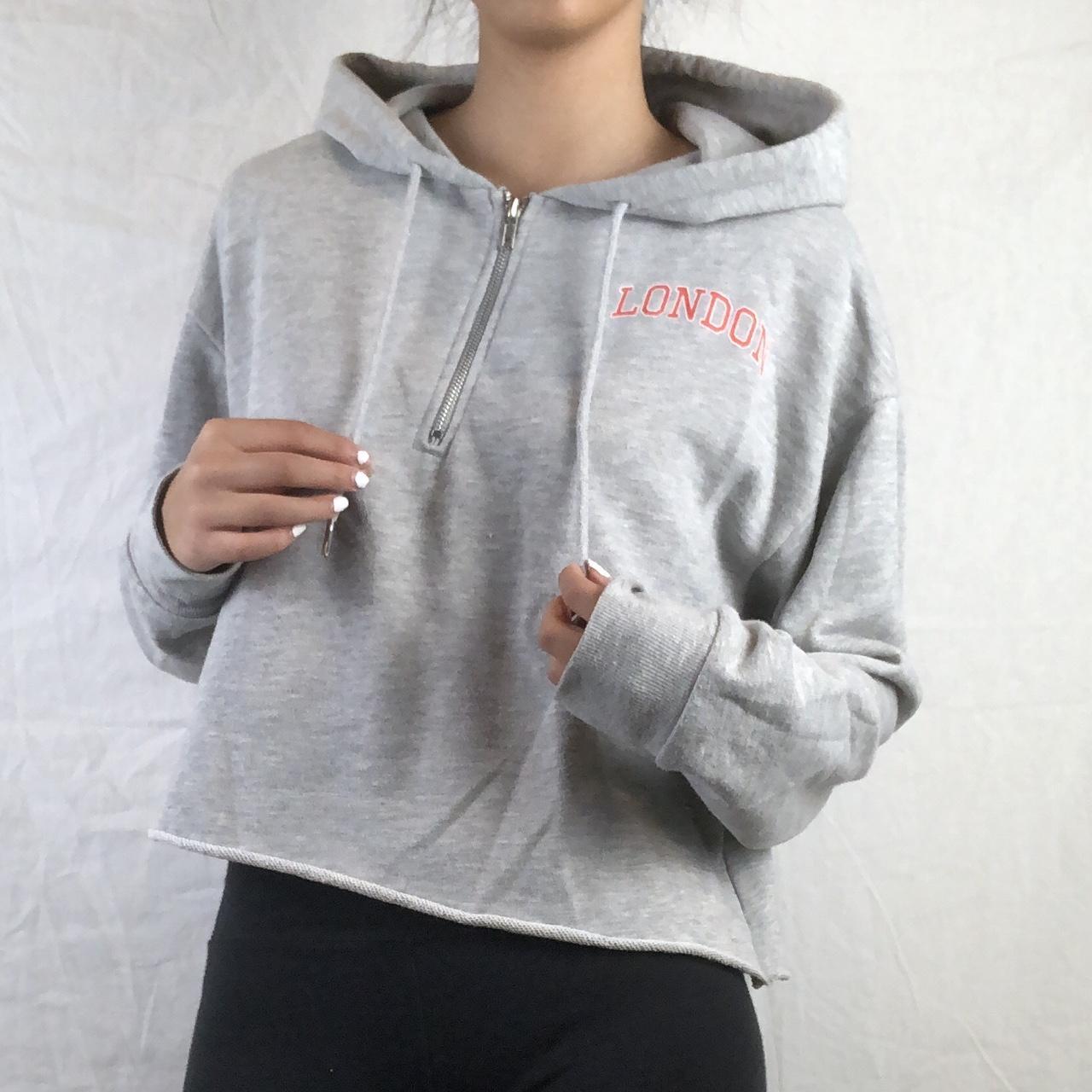 F21 grey cropped London quarter-zip hoodie! Very... - Depop