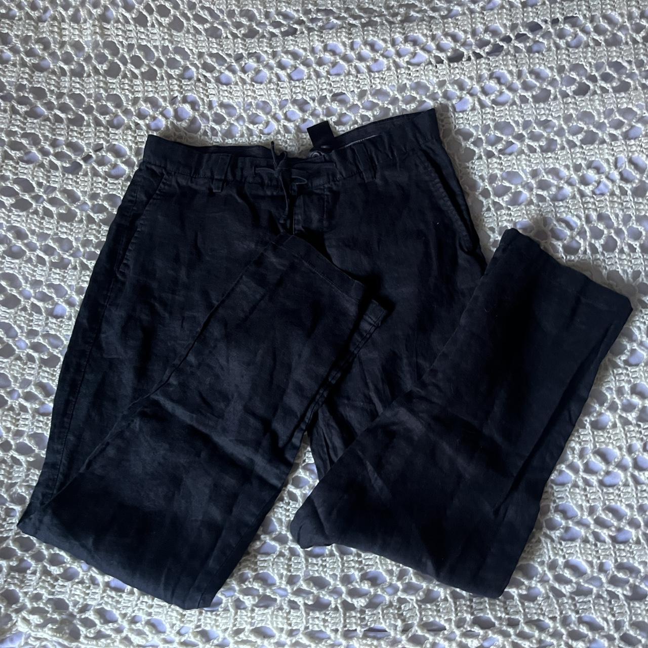 h&m black baggy pants SIZE: 34R// L adjustable... - Depop