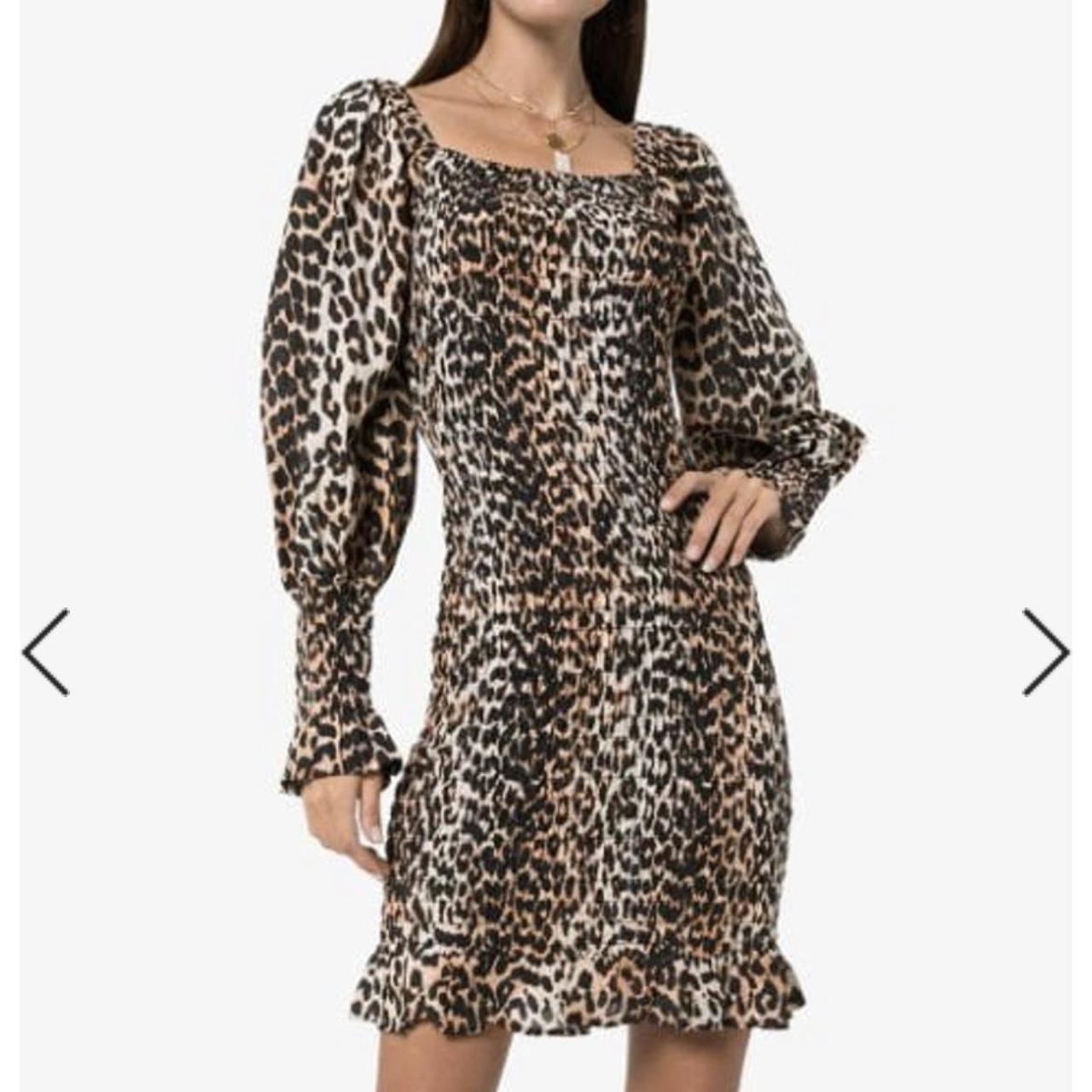 Ganni smocked best sale leopard dress