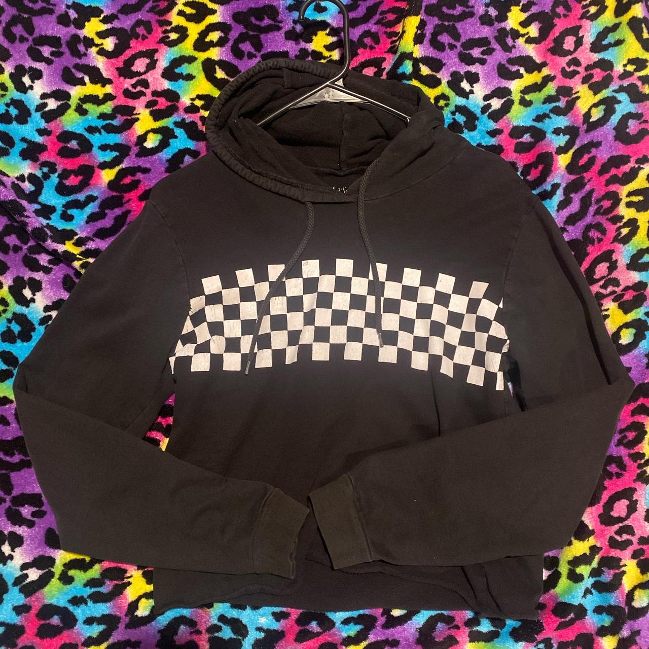 Checkerboard cropped hoodie hotsell