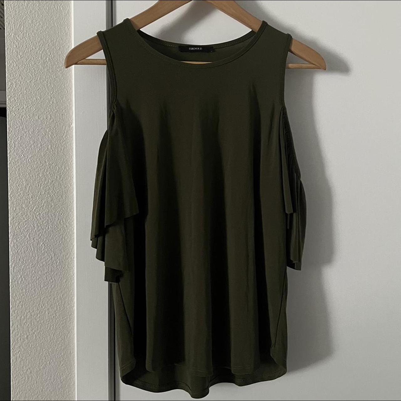 Open shoulder blouse Olive green Forever 21 l, no... - Depop