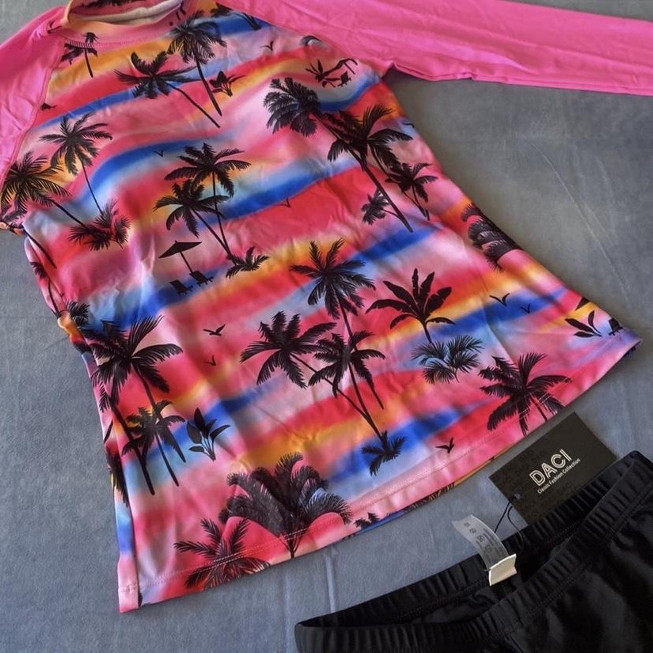 DACI XS long sleeve pink tropical boy shorts... Depop