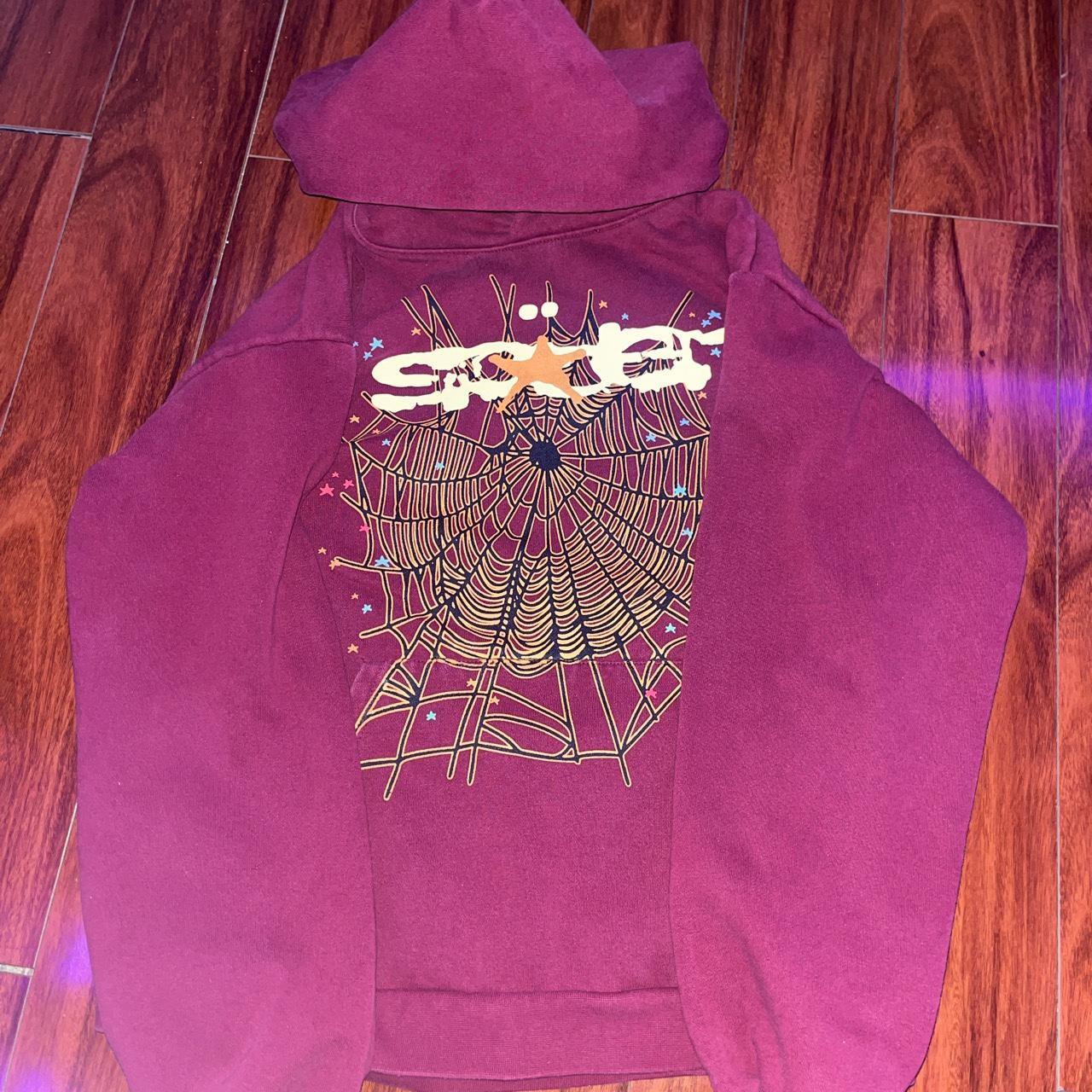 maroon sp5der hoodie in excellent condition, tag... - Depop