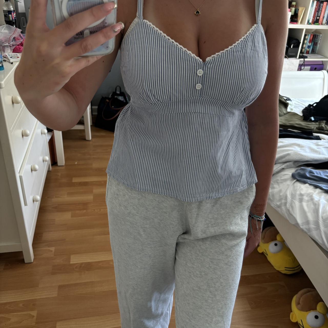Blue and white striped cami top, only worn a few... - Depop