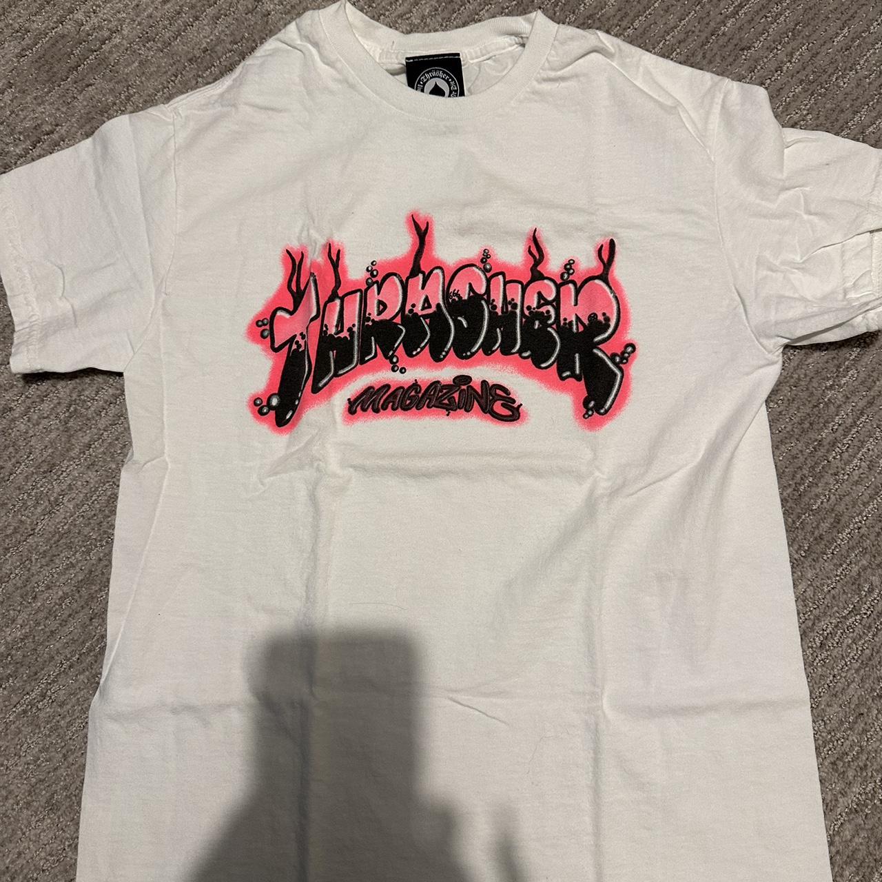 Thrasher Men's Pink and White T-shirt | Depop