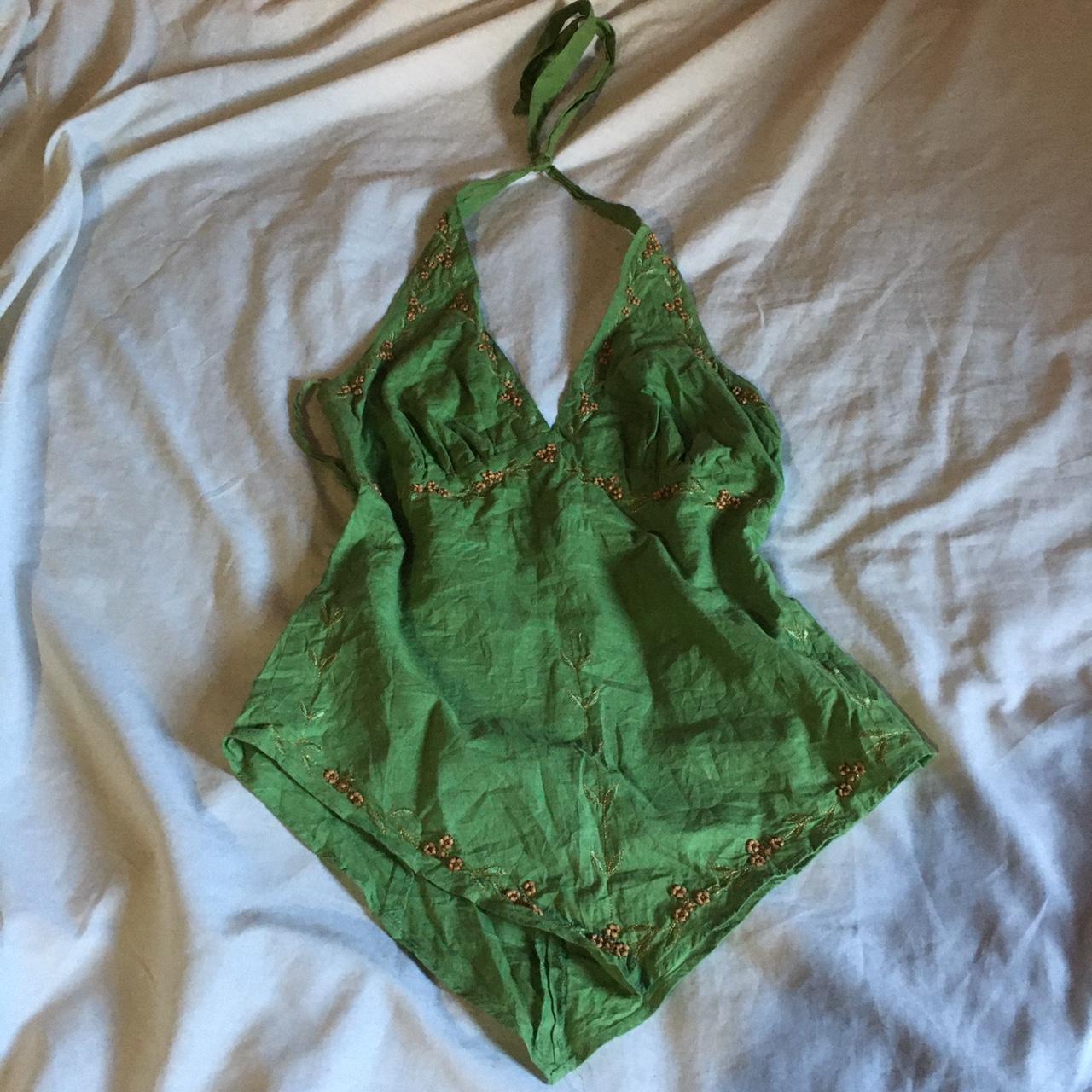 Green beaded y2k halter neck top 🧚🏽‍♀️ Size small... Depop