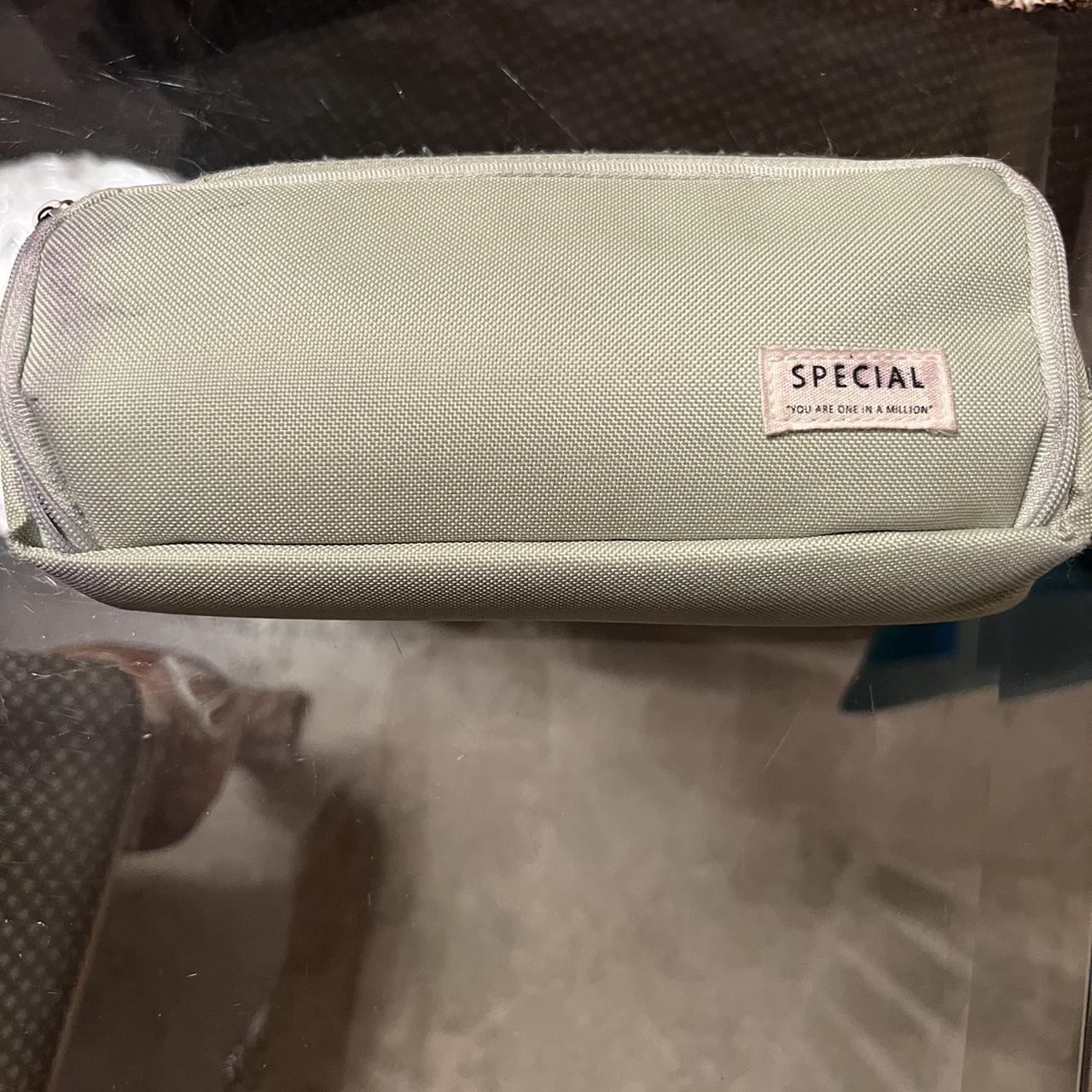 Sage green pencil case with 3 pockets and multiple... - Depop