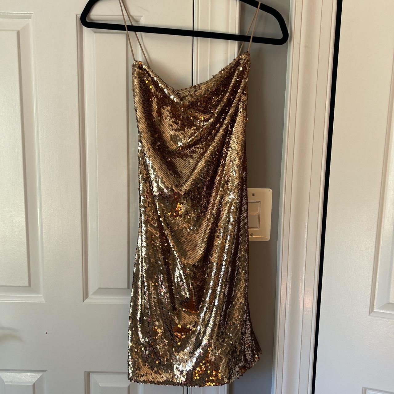 Gold sequin mini dress; tags still on; great for a... - Depop