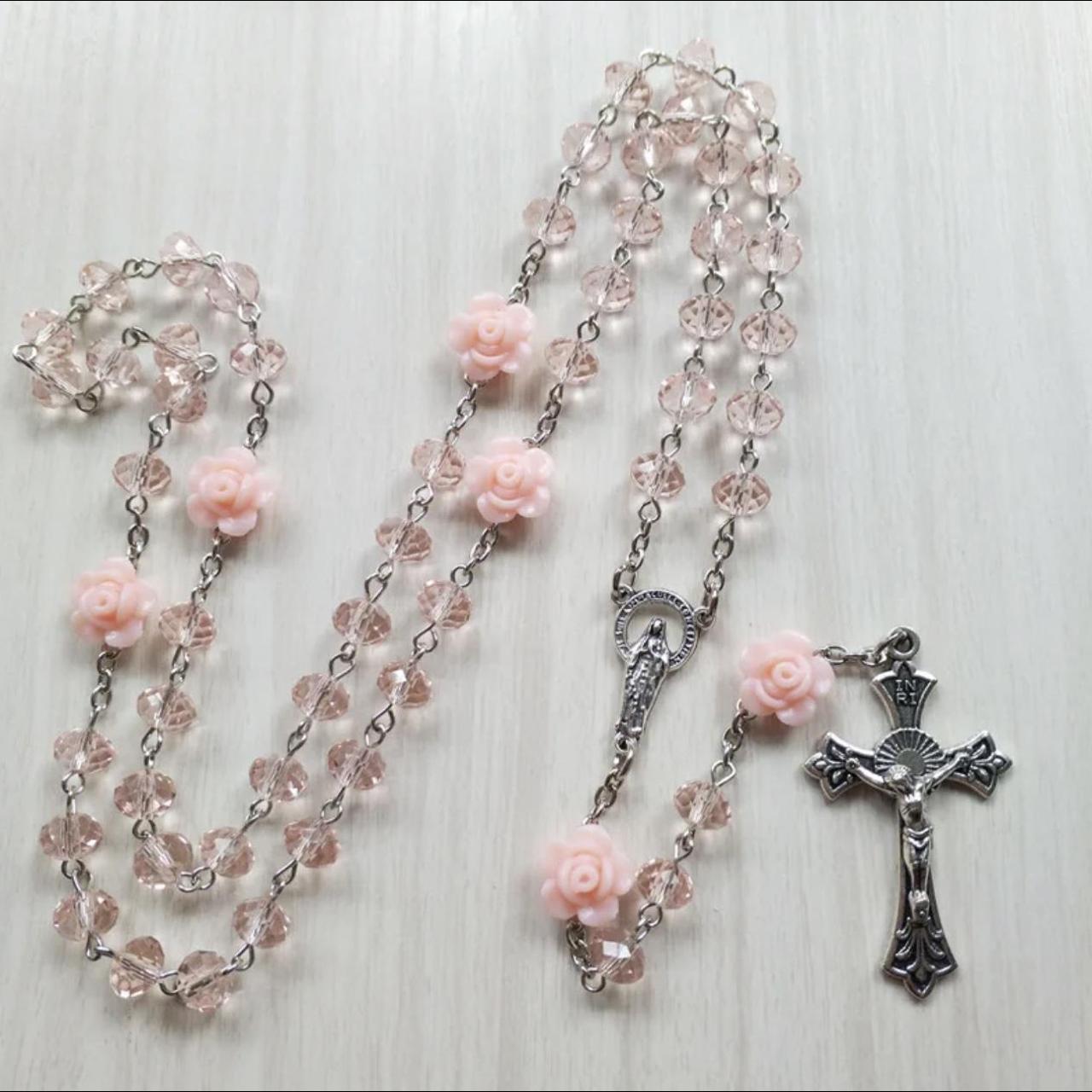 Pink Rose Crystal Rosary ️ #PinkRosary... - Depop