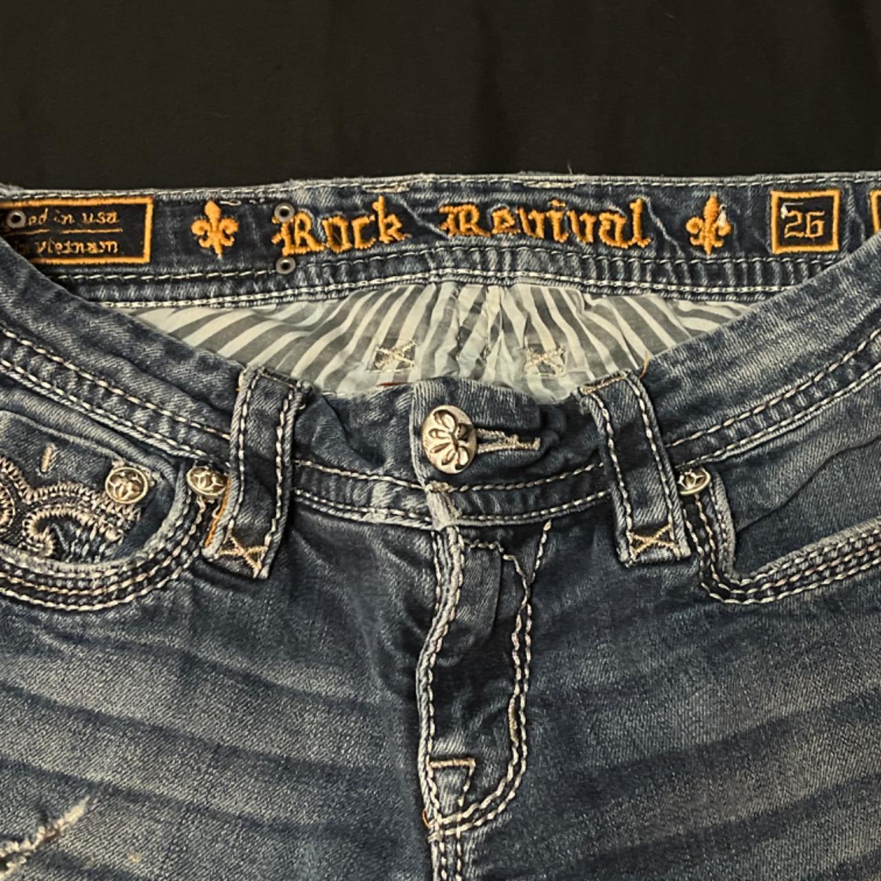 Vintage Y2K Rock Revival Jeans. Used, has some rips,... Depop