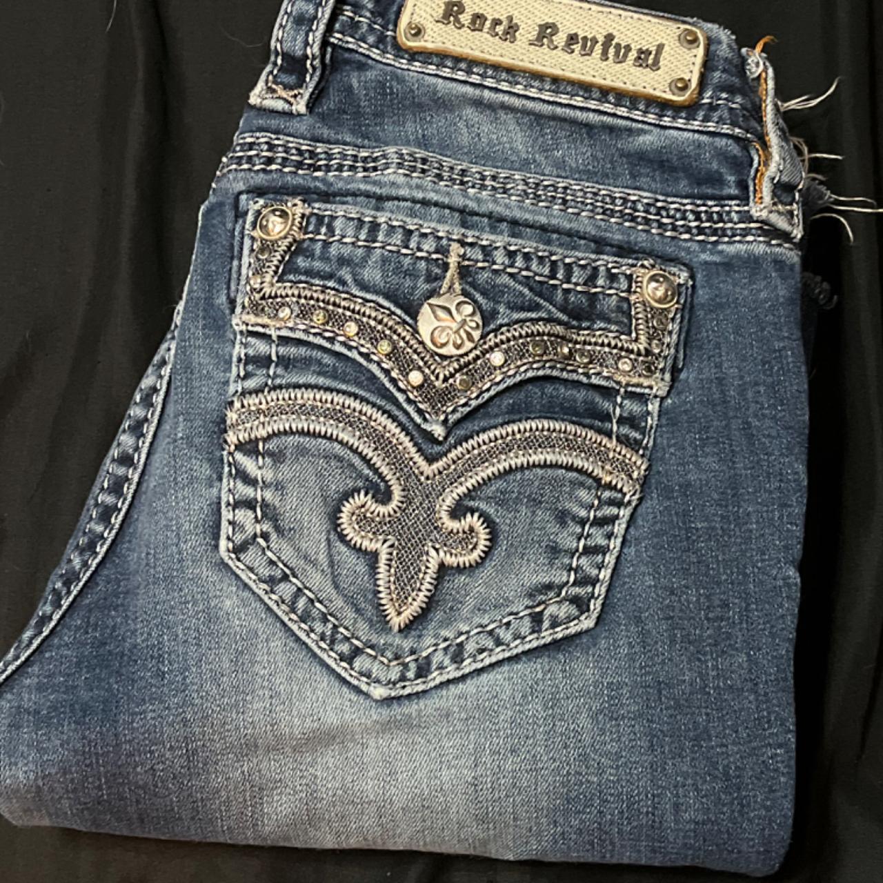 Vintage Y2K Rock Revival Jeans. Used, has some rips,... Depop