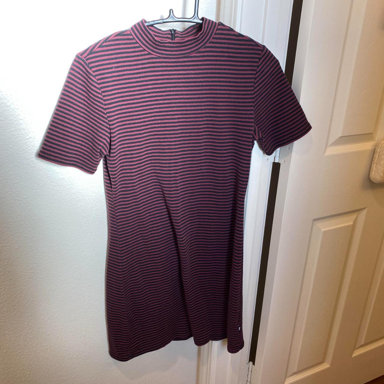 VANS Striped Mini Shirtdress Size Medium Zipper at... - Depop