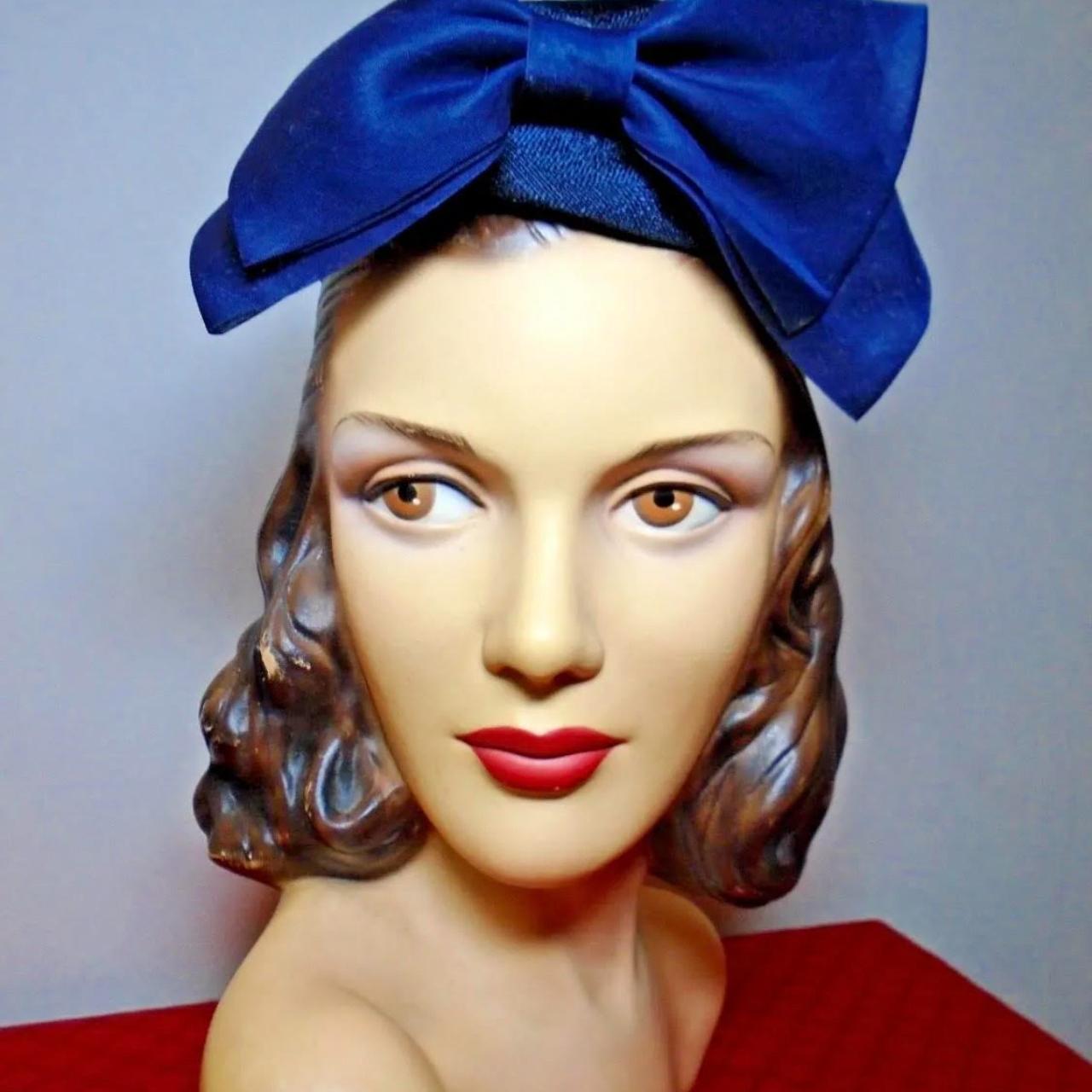 Vintage 1950s Navy Blue Vintage Hat Open Crown with... - Depop