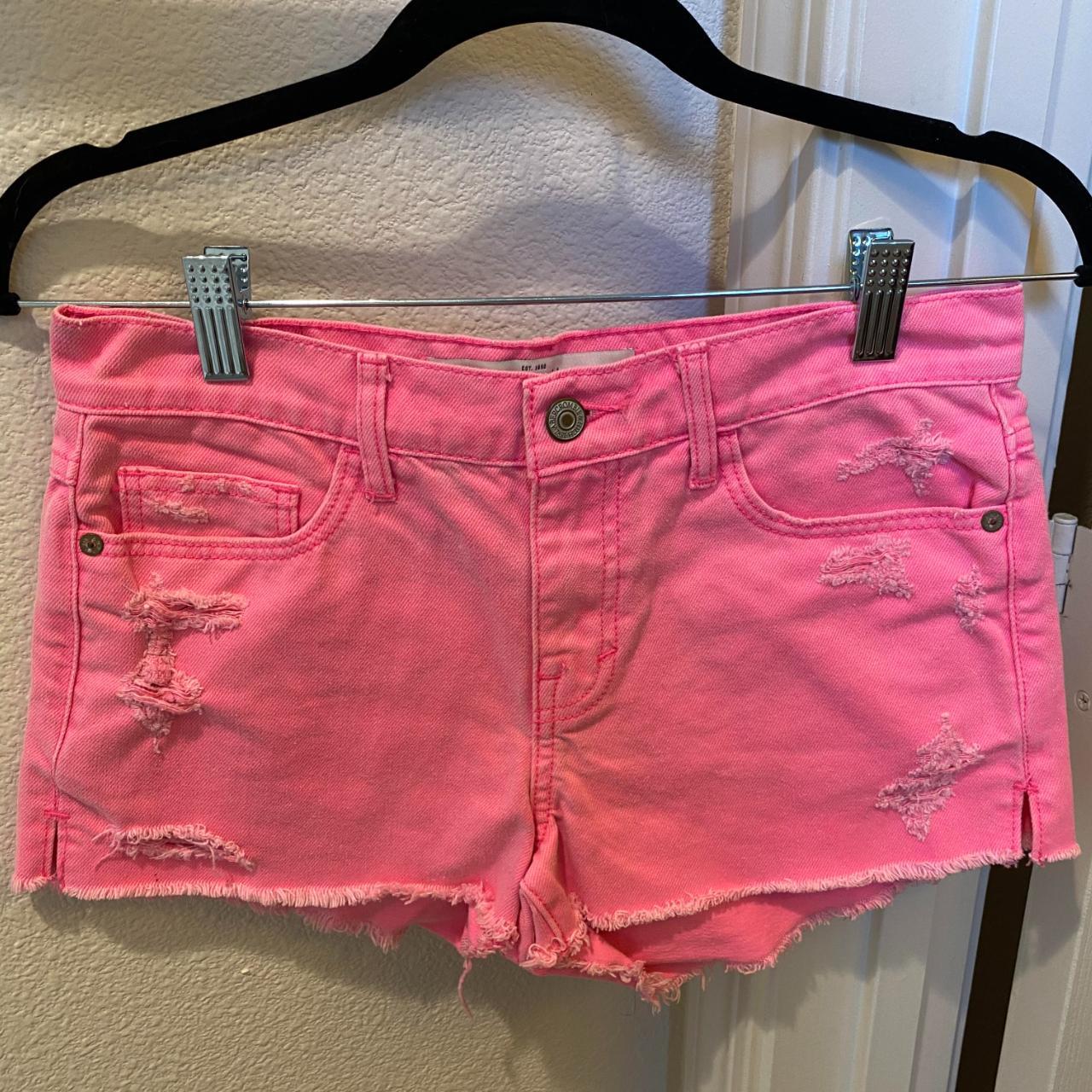 Vintage AEO Hi-Rise Pink Denim Shorts Tagged US Size... - Depop