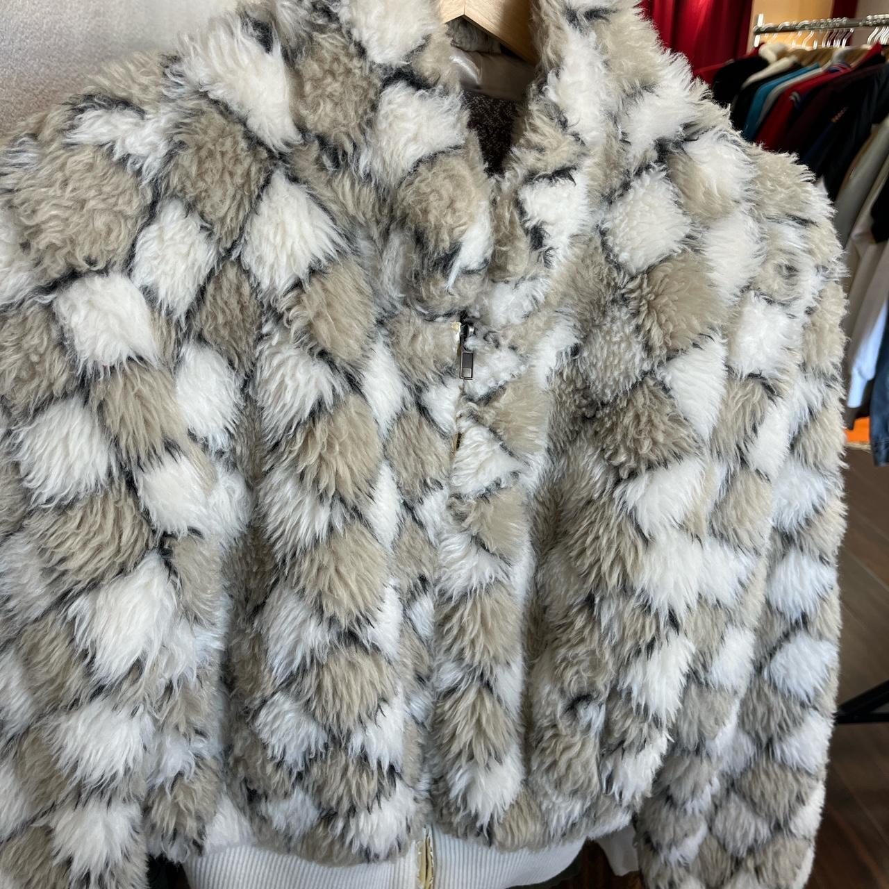 Y2K furry jacket! Labeled a size large but fits... - Depop