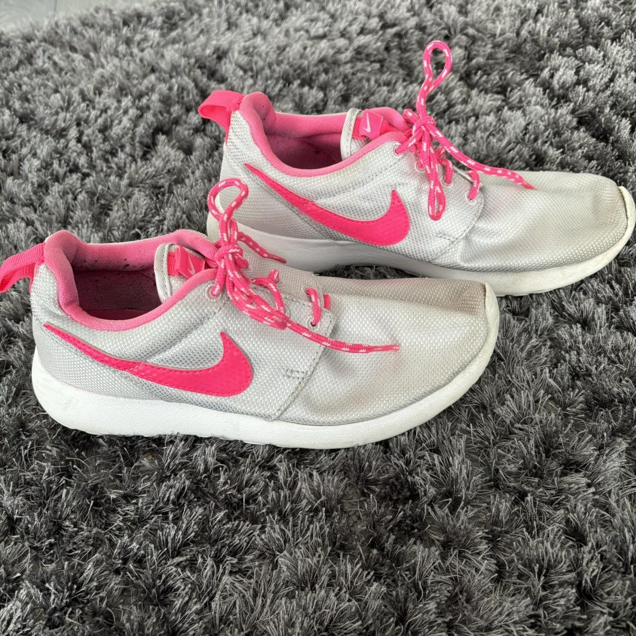 Nike Bright Pink and Silver Metallic Grey Roshe. Depop