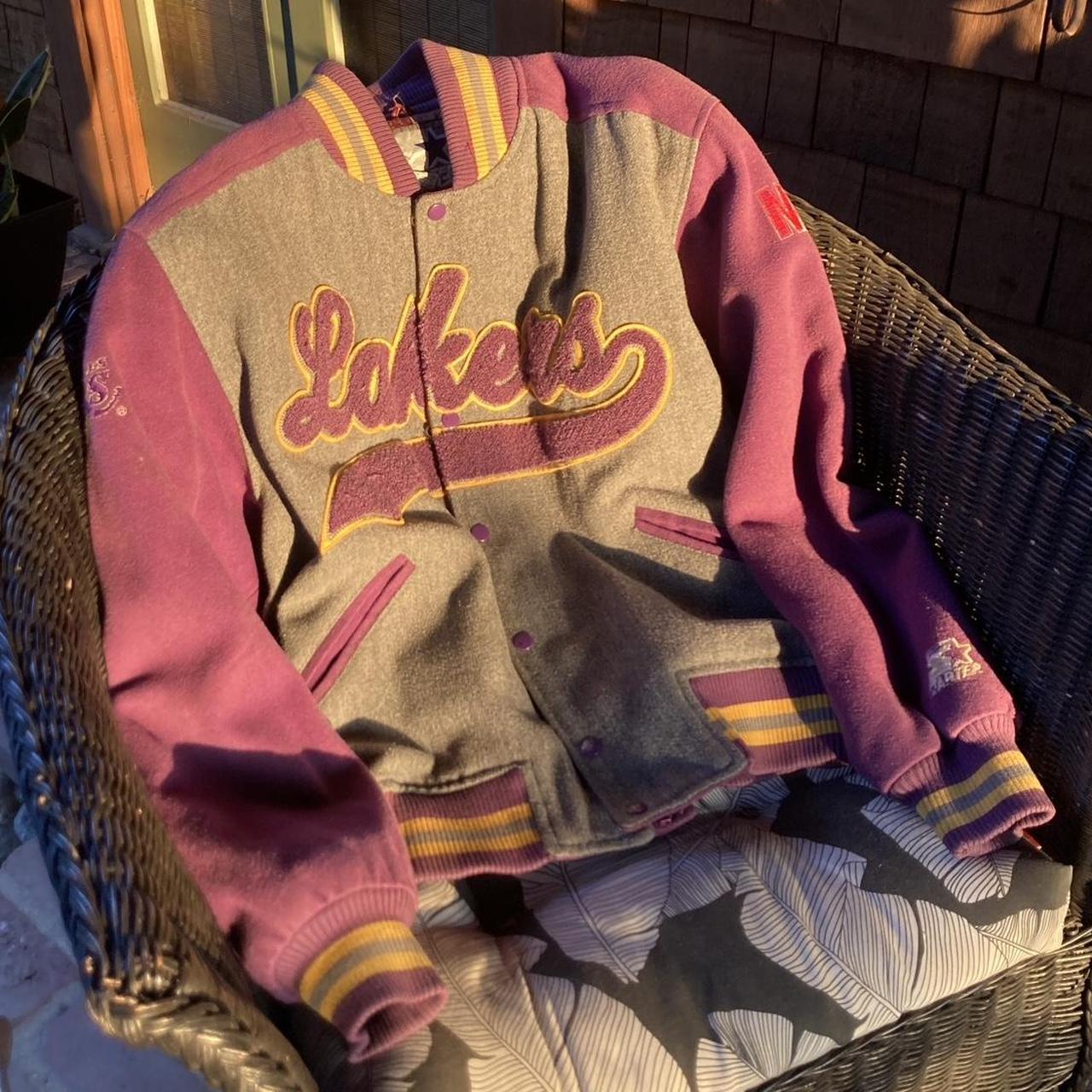 Brown and cream Los Angeles lakers varsity jacket - Depop