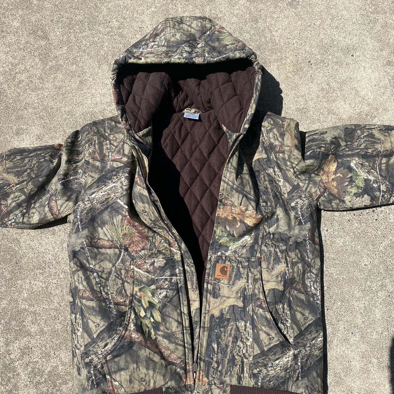 camo mossy oak carhartt jacket youth size... - Depop