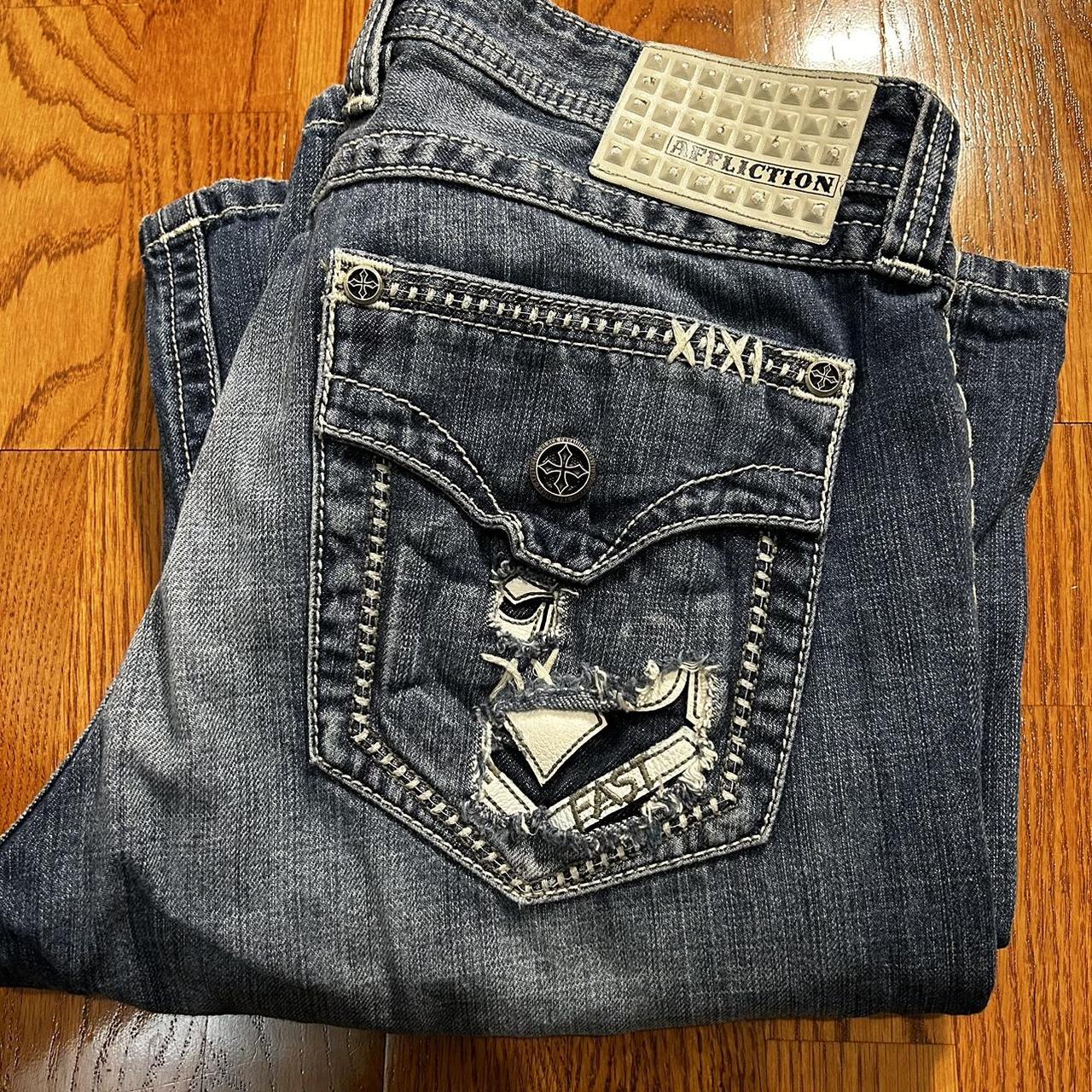 Affliction Jeans Mens Cooper Blue Light Tagged 34 ... - Depop