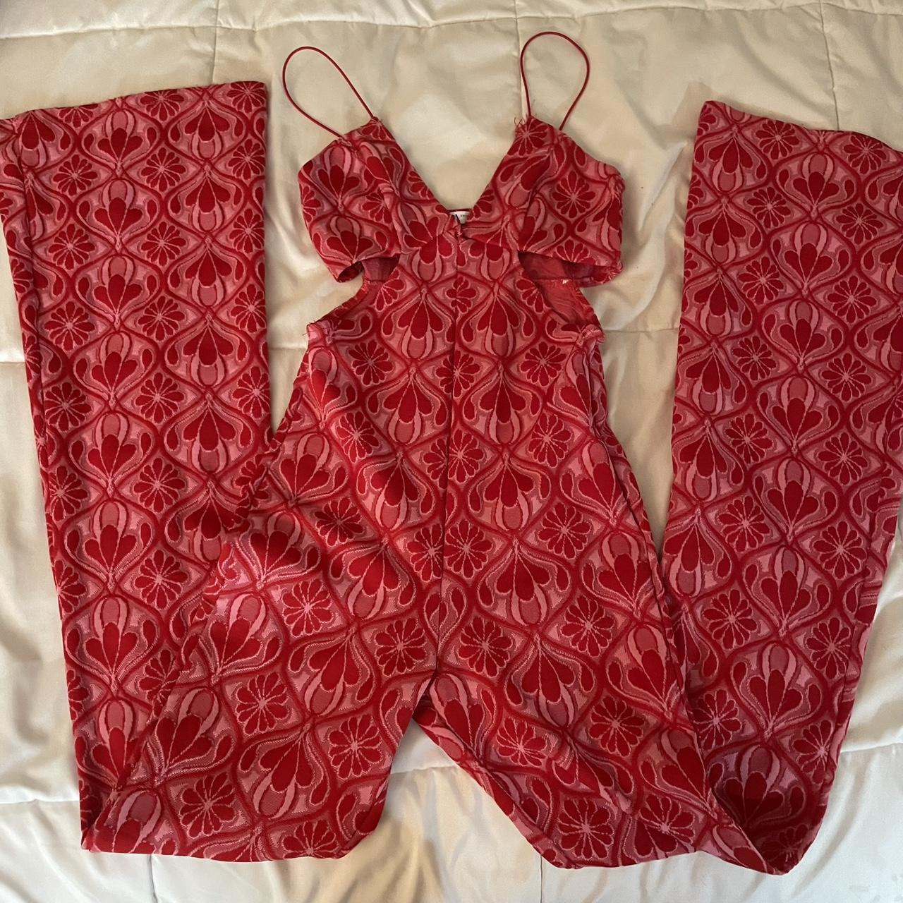 Zara Women's Red and Pink Jumpsuit Depop
