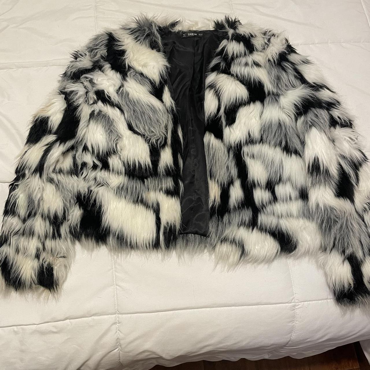 Black and White Fluffy Jacket super cute, I used... - Depop