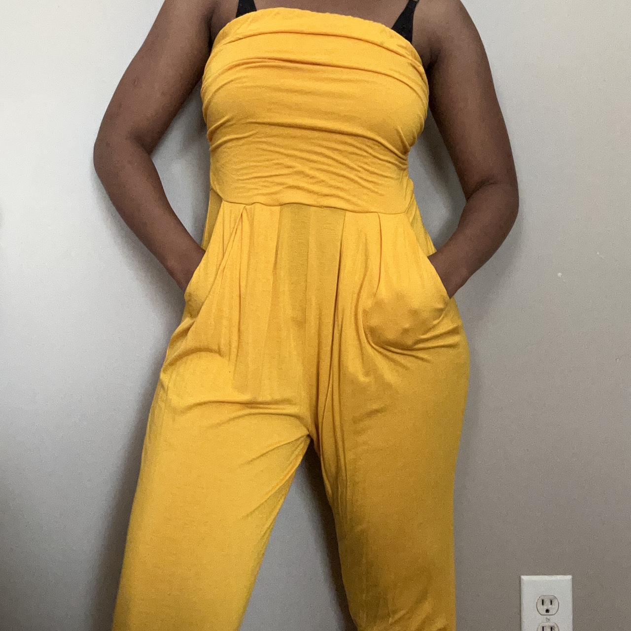 stretchy bright mustard yellow sleeveless jumpsuit