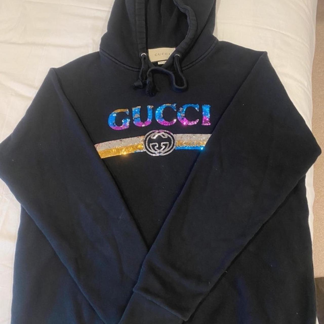 Gucci hoodie with rainbow glitter logo. Oversized. Depop