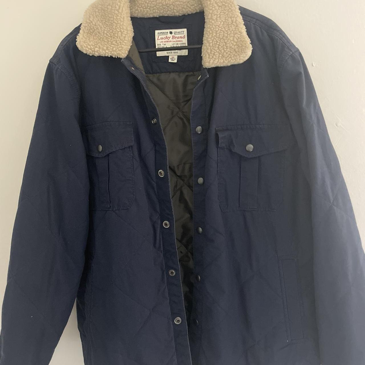 Lucky Brand Men's Navy Coat | Depop