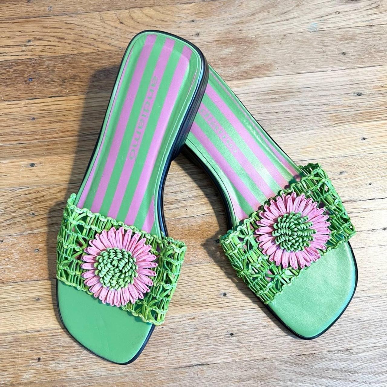 Vintage Y2K millennium sandals. Neon green and pink... - Depop