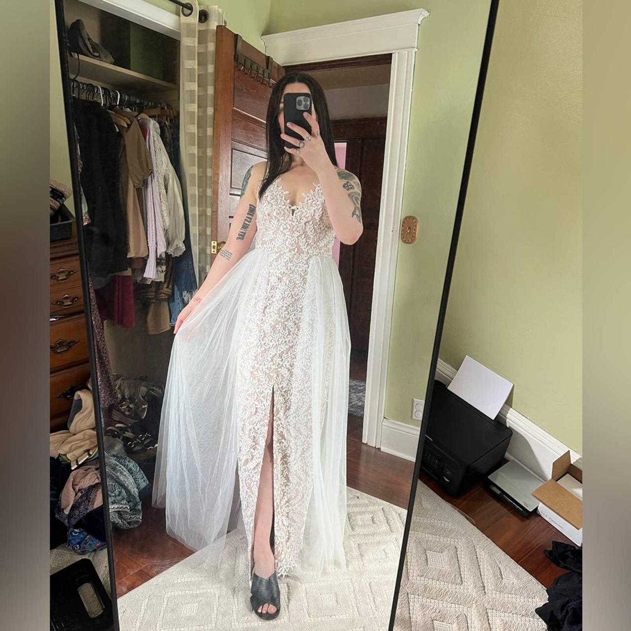 Aidan mattox angelic white v neck gown. Sleeveless Depop