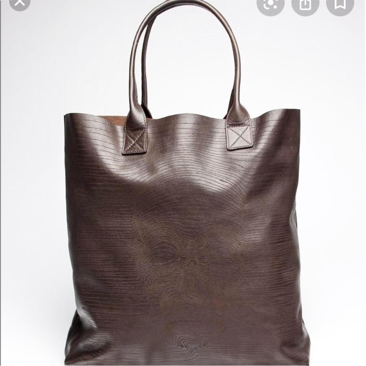 John Varvatos skull embossed brown leather tote bag. Depop