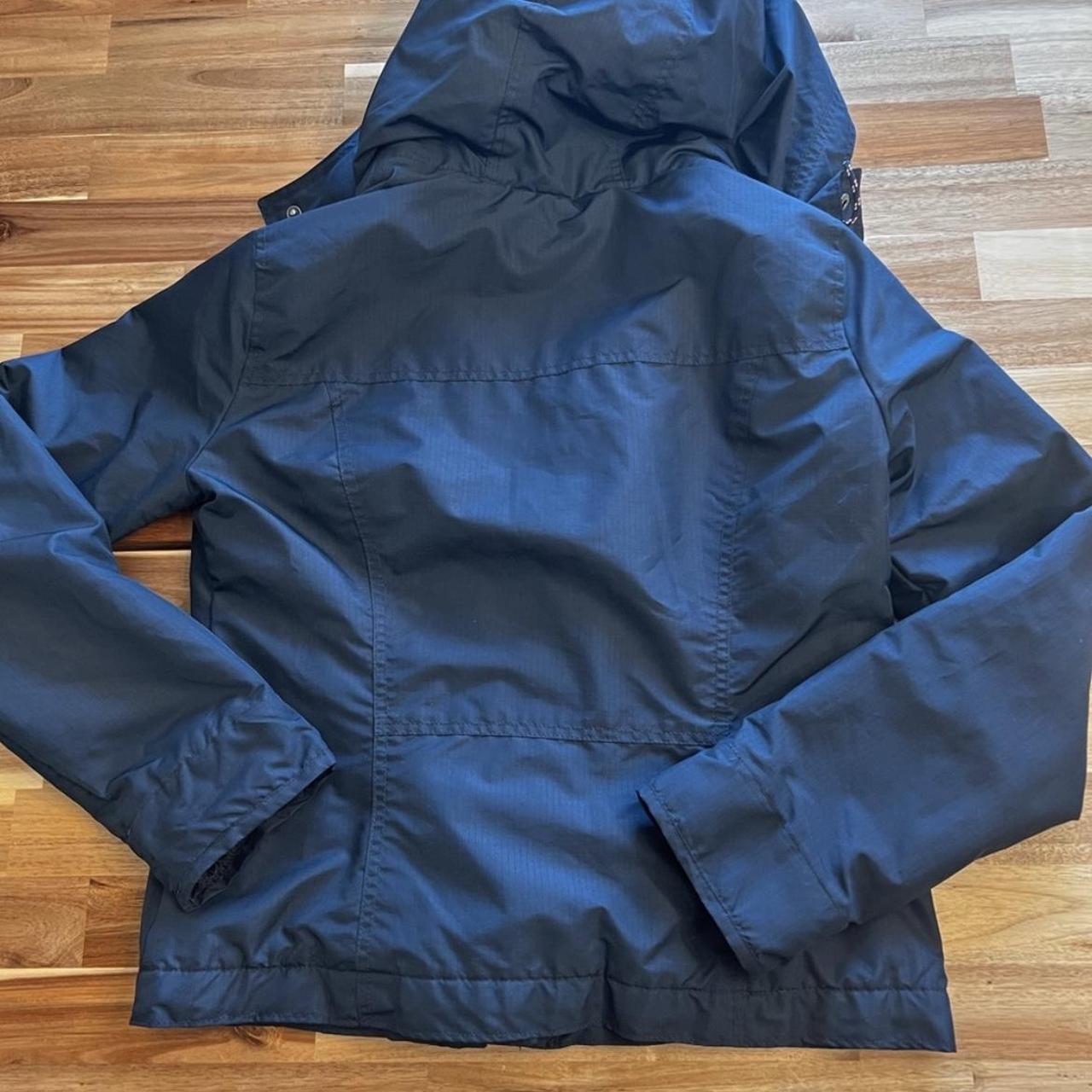 Hollister All-Weather Men Jacket Hood Blue Fleece Lined Ribbed Zip Snap  Size XL