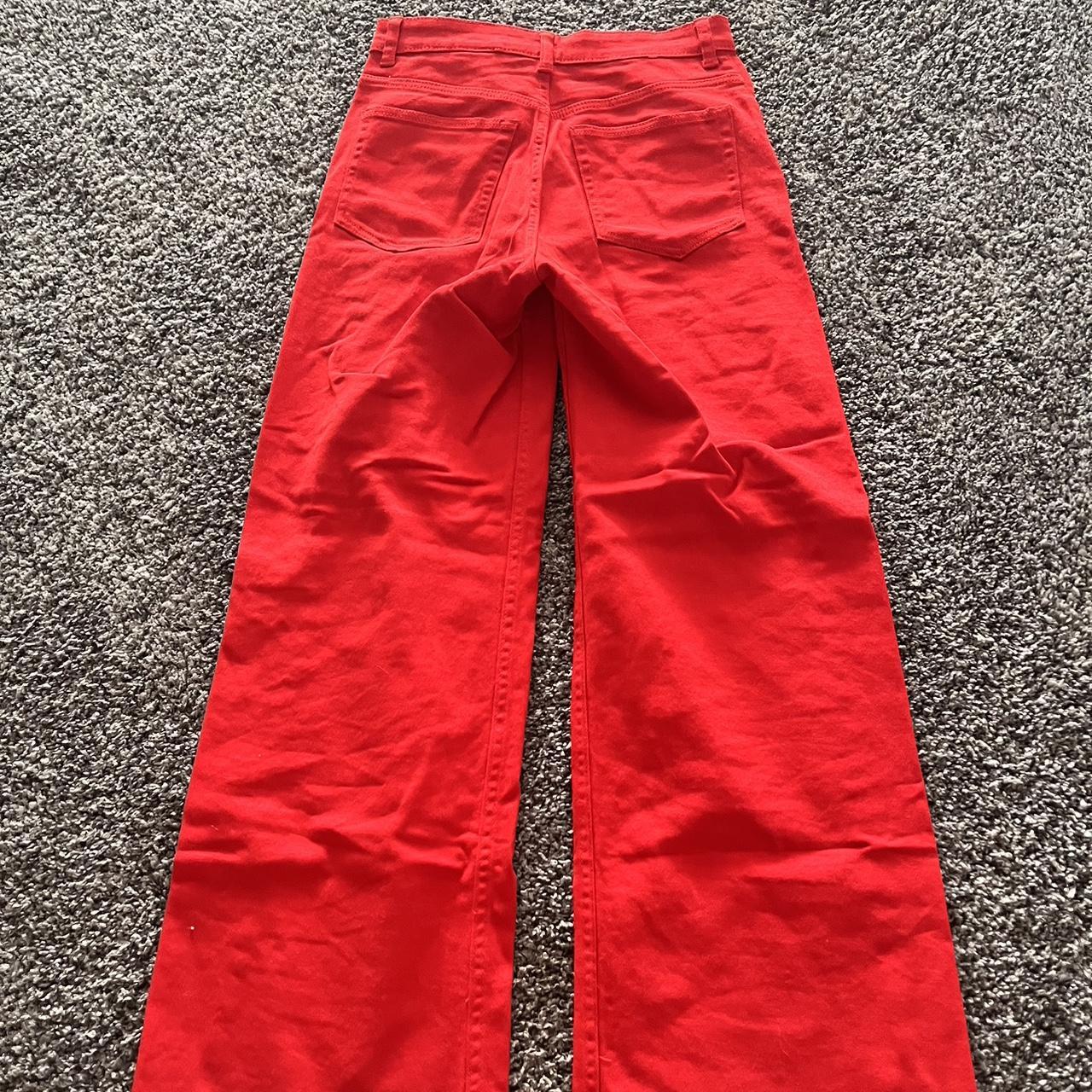 h&m high waisted vibrant red jeans size 4 no pay... Depop