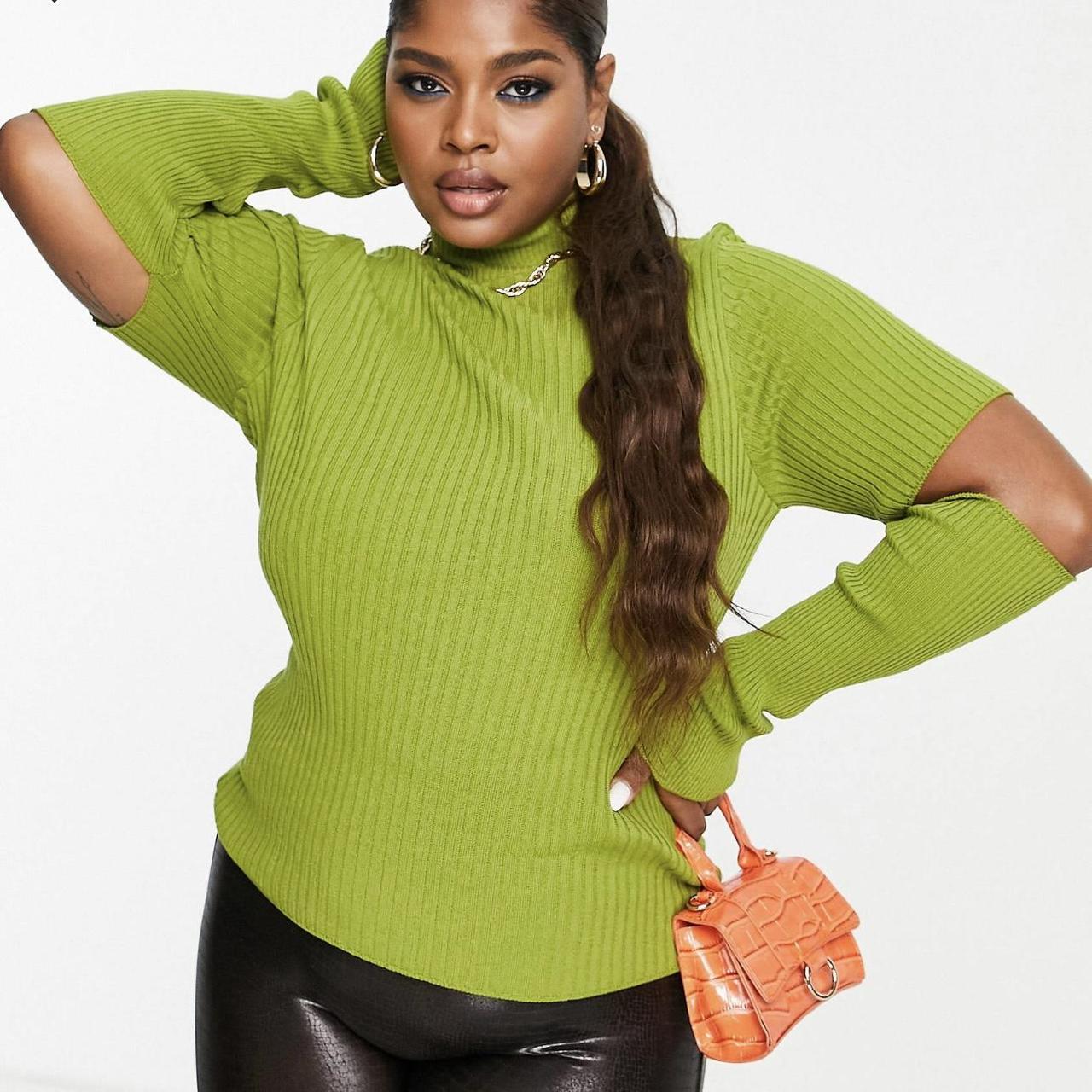 Asos Green Turtle Neck Curve Jumper In Knitted Rib Depop