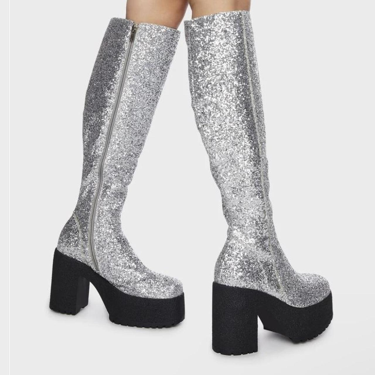 Dolls Kill Glitter Sparkle Platform Knee High